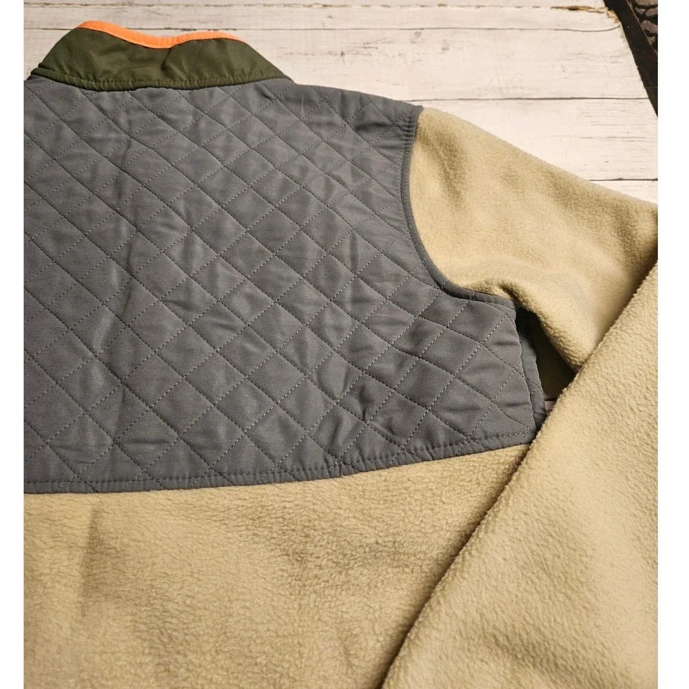 Eddie Bauer Kids Fleece Jacket Tan Gray Quilted Full Zip Mock‎ Neck E9350W550 XL
